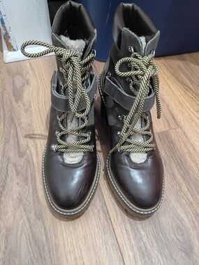 Kensie Brown Lace-Up Ankle Booties with Sherpa Lining